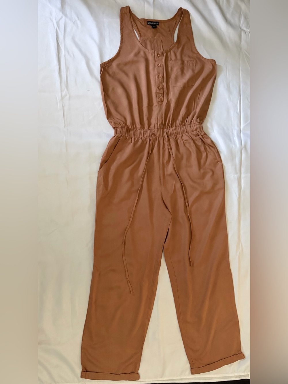 Sleeveless Rust-Tone Drawstring Jumpsuit